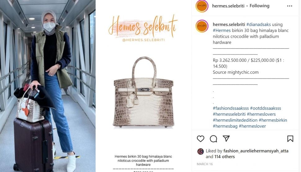 Diana Dsaks menjadi perbincangan setelah terungkap memiliki tas Hermes Rp7 miliar, intip koleksi lainnya  (Instagram/hermes.selebriti)