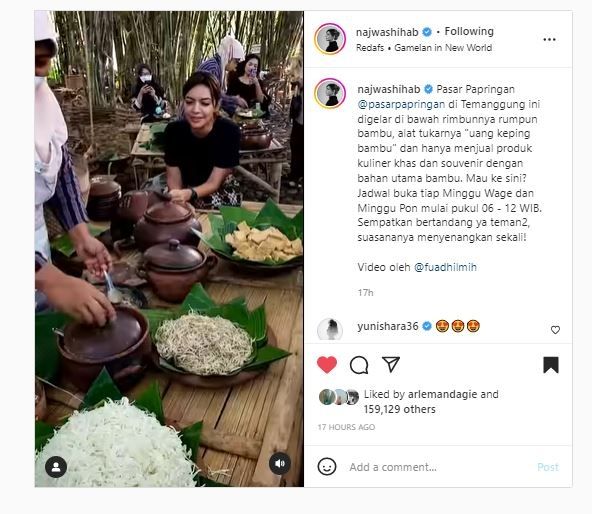 Najwa Shihab di Pasar Papringan (Instagram @najwashihab)