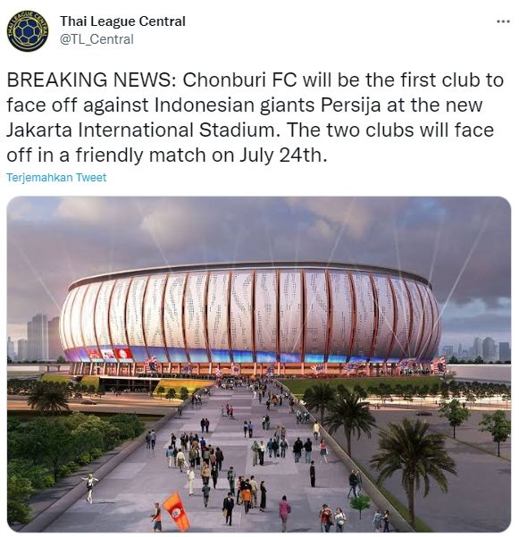 klub Thailand Chinburi FC akan hadapi Persija Jakarta. (Twitter/@TL_Central)