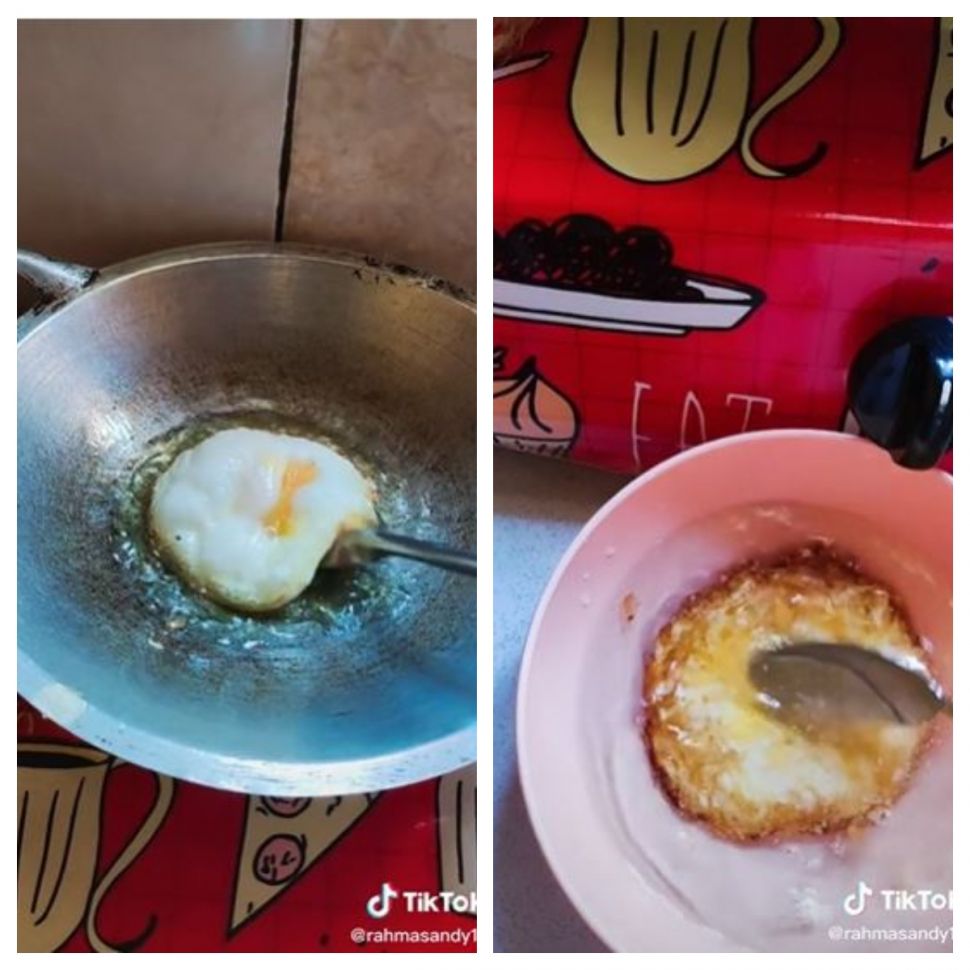 Telur mata sapi rendam air garam (TikTok @rahmasandy15)