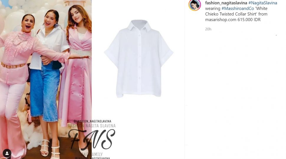 Nagita Slavina kembali mendapatkan banyak pujian dari warganet karena mengenakan kemeja murah ketika hangout (Instagram/fashion_nagitaslavina)