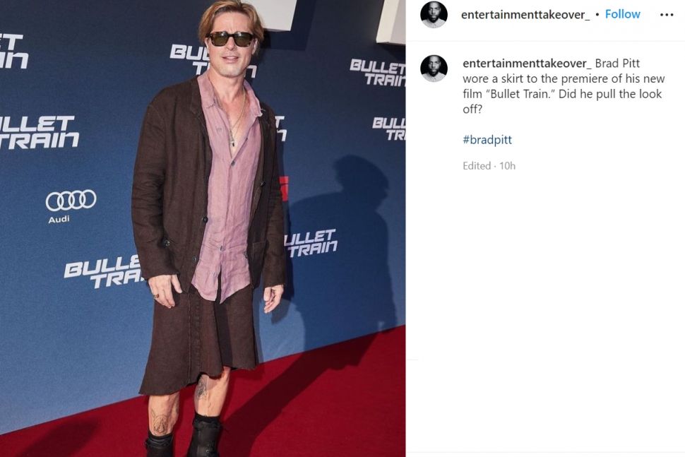 Intip gaya Brad Pitt kejutkan penggemar di Berlin, datangi premiere filmnya dengan mengenakan rok (Instagram/entertainmenttakeover)