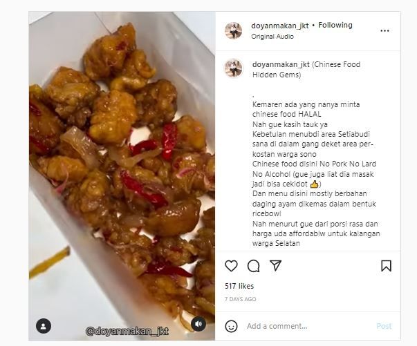 Pandaria Chinese Food (Instagram @doyanmakan_jkt)