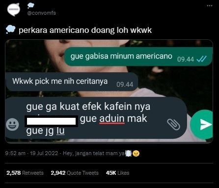 Warganet protes diajak minum kopi americano. (Twiter/@convomfs)