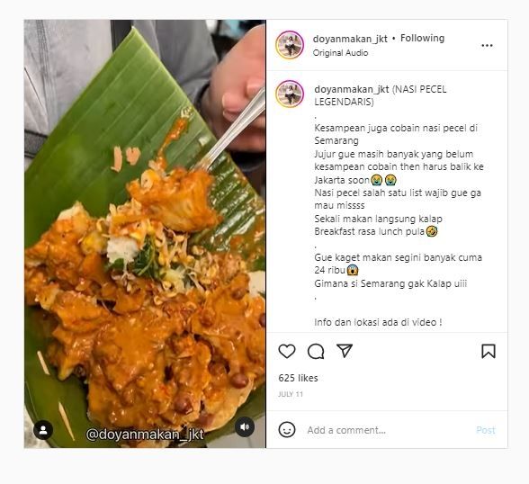 Nasi Pecel Yu Saji (Instagram @doyanmakan_jkt)