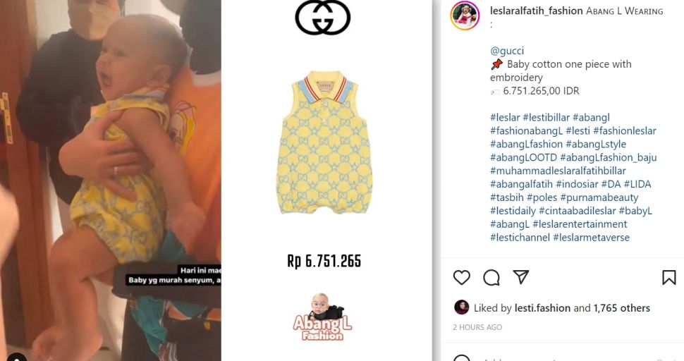 Intip gaya Baby Leslar kenakan baju kuning dari Gucci seharga Rp6 juta, warganet pertanyakan mau jual apa biar bisa beli (Instagram/leslaralfatih_fashion)