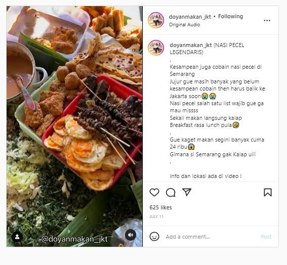 Nasi Pecel Yu Saji (Instagram @doyanmakan_jkt)