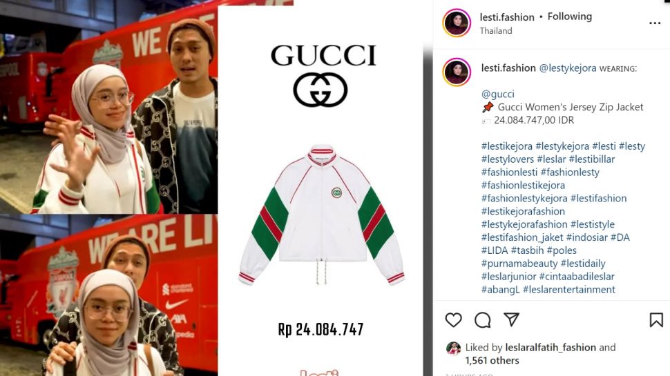 Lesti Kejora pamerkan outfit yang mahal, jaket Gucci seharga Rp24 juta, disamakan harganya dengan Vario (Instagram/lesti.fashion)