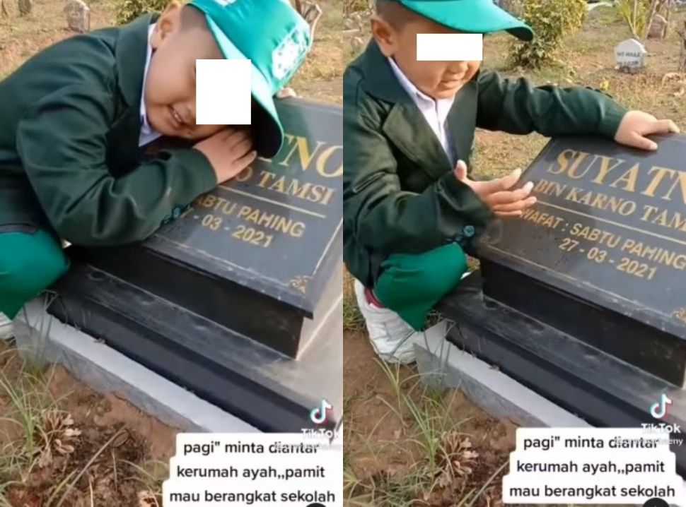 Bocah pamitan ke makam ayah (Instagram/ndorobeii.official)