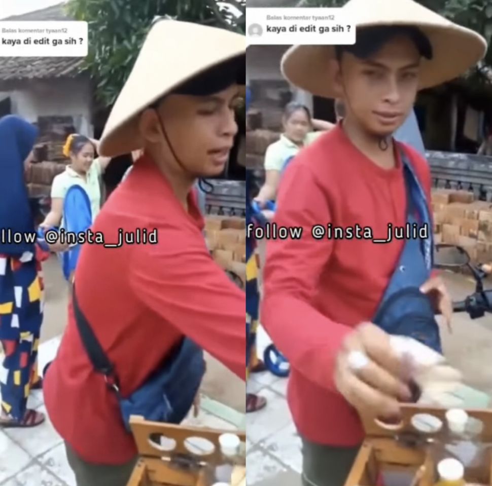 Foto: Penjual jamu mirip Okin yang viral di media sosial (Instagram/@insta_julid)