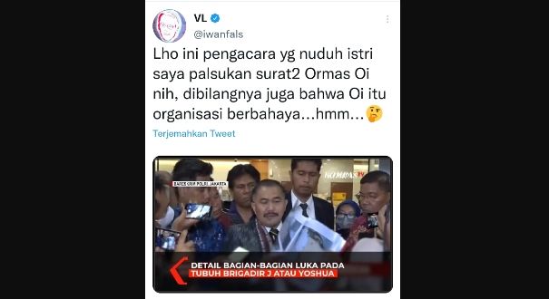 Cuitan Iwan Fals soal sosok pengacara Brigadir J. (bidik layar Twitter)