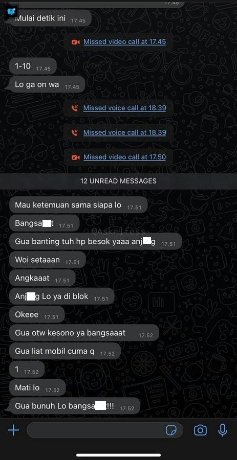 Chat ancaman si pria ke kakak sender. (Twitter/Askrlfess)