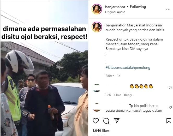 Cek-cok pengendara dan polisi (Instagram/banjarnahor)