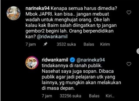 Perempuan komentari unggahan Ridwan Kamil