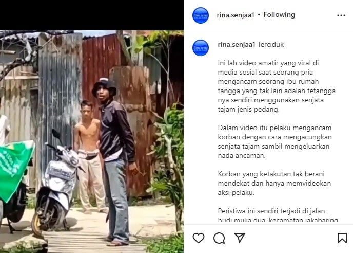 Pria todongkan pedang ke tetangga (Instagram/rina.senja1)