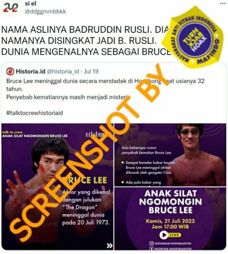 Capture turnbackhoax.id terkait nama asli Bruce Lee.