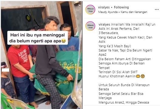 Anak hanya bisa memandangi keranda ibunya (Insatgram/viralyes)