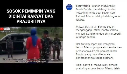 Sosok anggota TNI yang kepindahannya tak direlakan warga (Instagram/birunyarina)