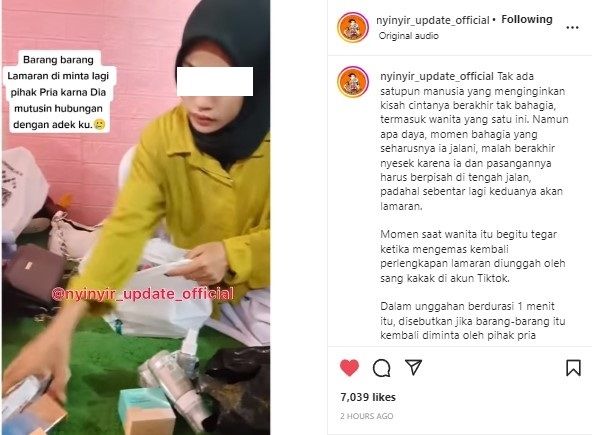 Perempuan diminta kembalikan barang seserahan (Instagram/nyinyir_update_official)