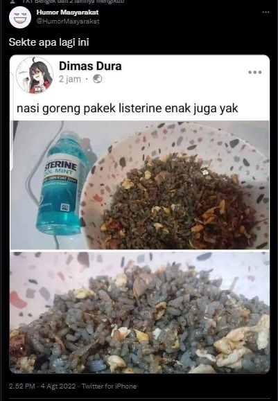 Dicampur Obat Kumur, Aksi Warganet Nikmati Nasi Goreng Ini Bikin Publik Istighfar: Astaghfirullah. (Twitter/humormasyarakat)