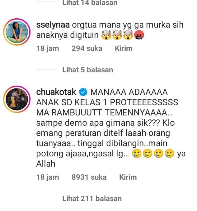 Komentar Chua Kotak soal guru yang memotong rambut murid kelas 1 SD dengan semena-mena. [Instagram]