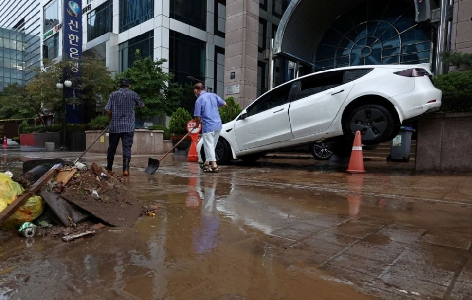 Gangnam Korea Selatan, banjir. [Yonhap/AFP]