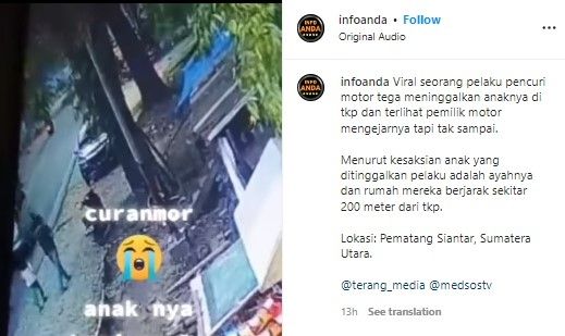 Bocah dibawa nyuri motor (Instagram/infoanda)