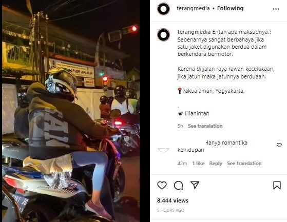 Sejoli pakai jaket berdua (Instagram/terangmedia)