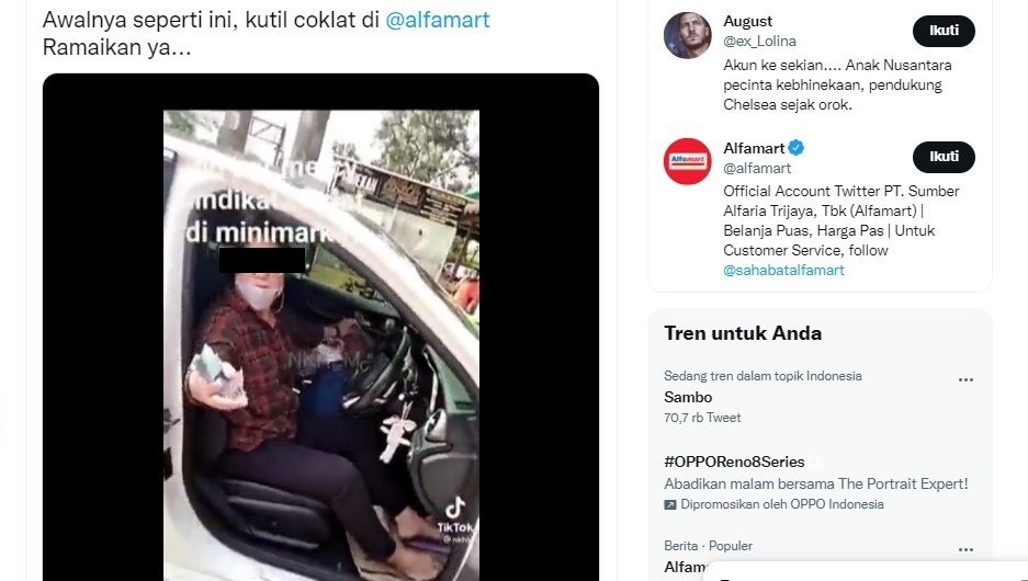 Tangkapan layar ibu-ibu pencuri cokelat yang viral. (Twitter/@ex_Lolina)