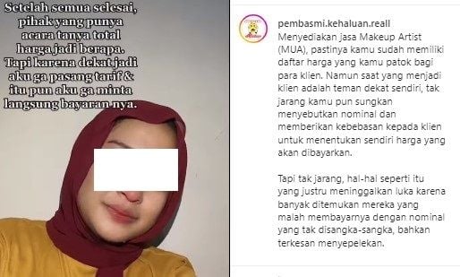 MUA nangis dibayar Rp 50 ribu (Instagram/pembasmi.kehaluan.reall)