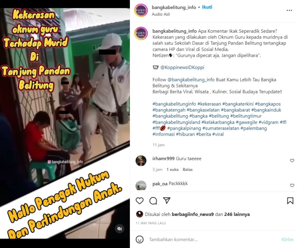 Aksi seorang pria diduga oknum guru melakukan kekerasan kepada salah satu murid (Instagram/ bangkabelitung_info)