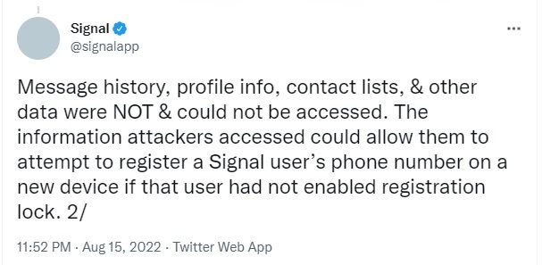 Cuitan Signal, pengumuman soal peretasan. [Twitter]