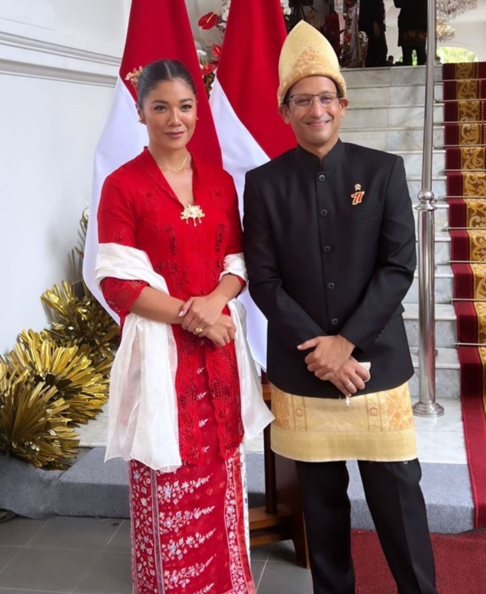 Penampilan Menteri dan pasangannya dari Kabinet Indonesia Maju dalam upacara detik-detik peringatan Proklamasi Kemerdekaan Republik Indonesia (RI) di Istana Negara yang digelar hari ini Rabu (17/8/2022). (Dok. Instagram)