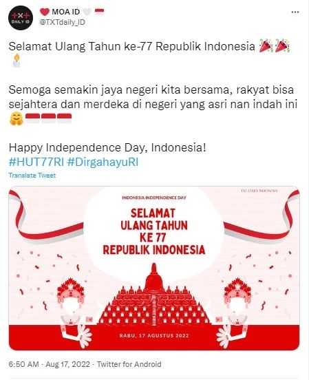 Ucapan warganet #HUT77Ri dan Dirgahayu Republik Indonesia. [Twitter]