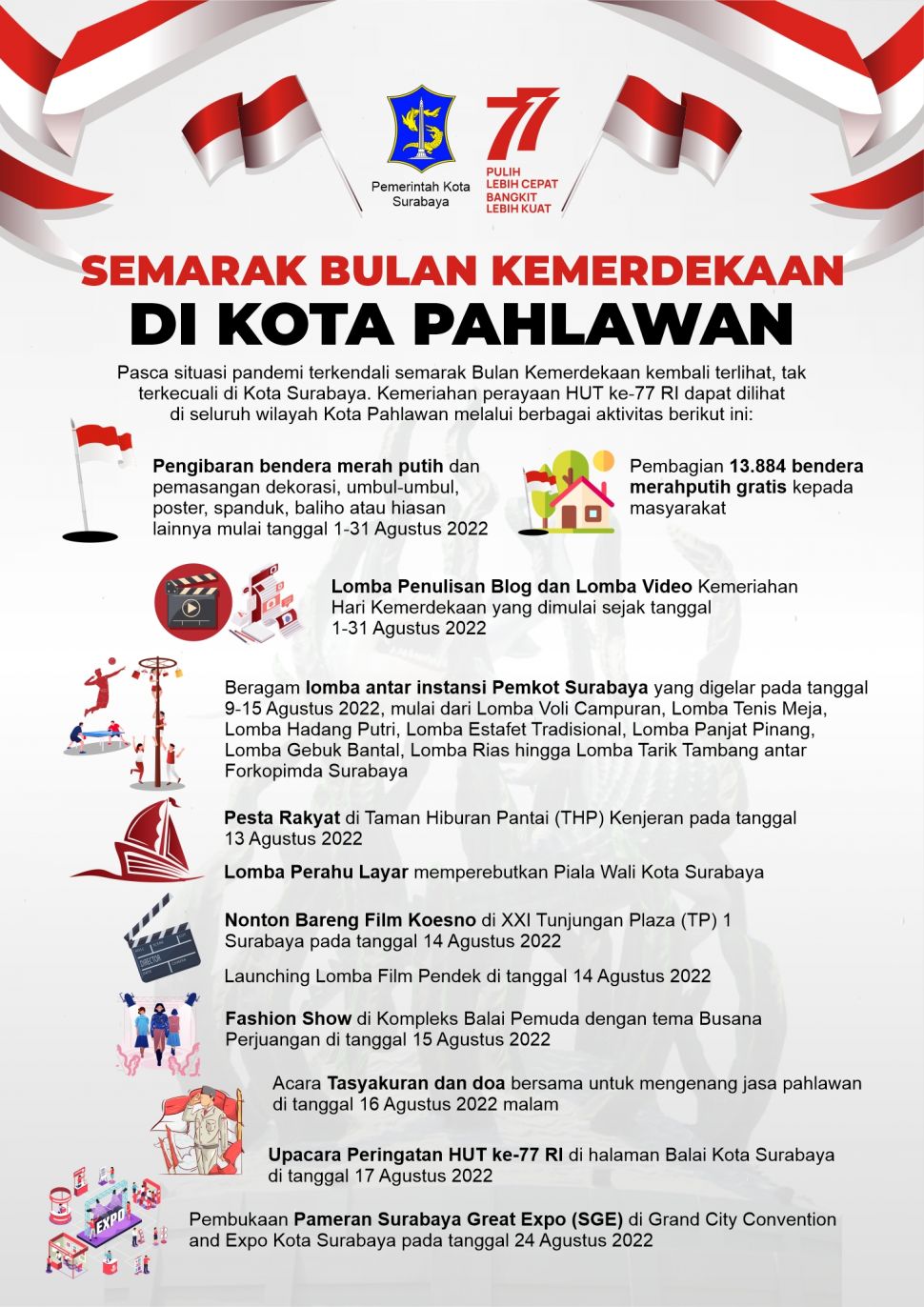 Semarak Bulan Kemerdekaan di Kota Pahlawan. (Dok: Pemkot Surabaya)