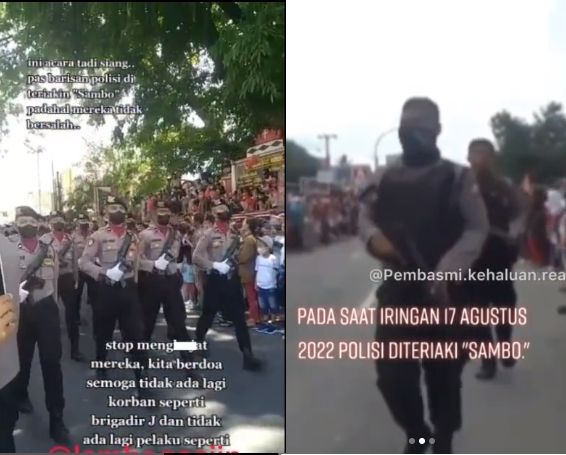 Rombongan dan sejumlah polisi diteriaki 'Sambo' saat acara 17-an. (Instagram/pembasmi.kehaluan.reall)