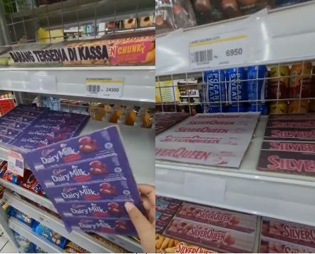 Coklat di rak display diganti pakai kardus. (Twitter/tanyakanrl)