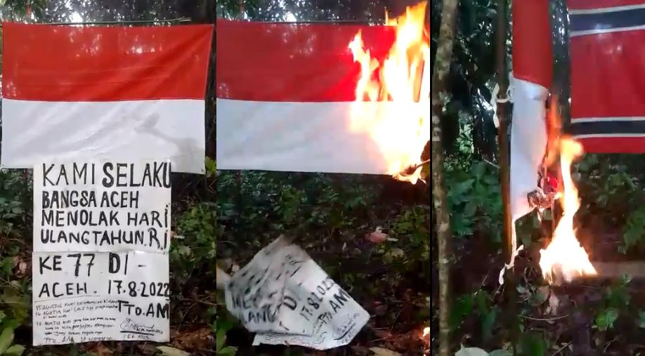 Pria bakar bendera merah putih. (Facebook/Nasir Usman Usman)