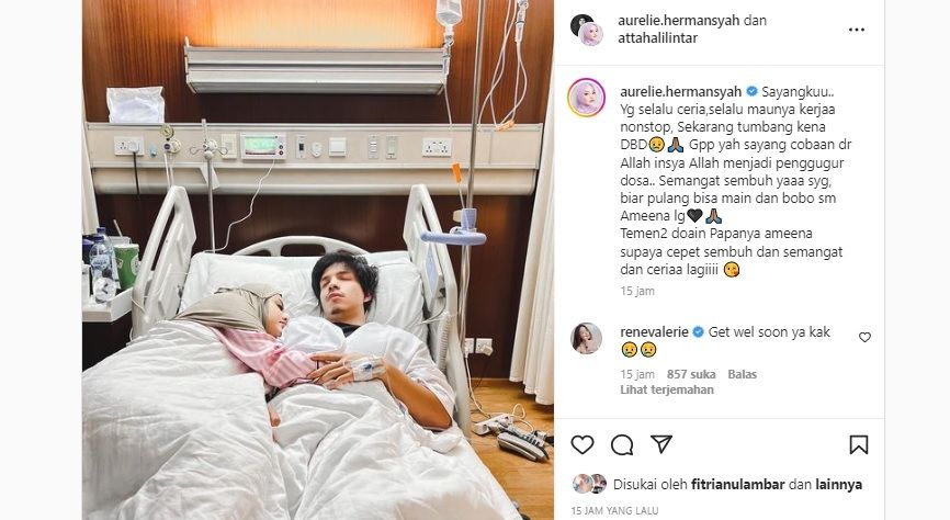 Potret manis Aurel Hermansyah dan Atta Halilintar saat menemani suaminya di rumah sakit. (Instagram/@aurelie.hermansyah)