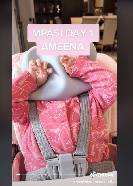 Ekspresi Lucu Ameena Pertama MPASI. (TikTok/aureliehermansyahatta)