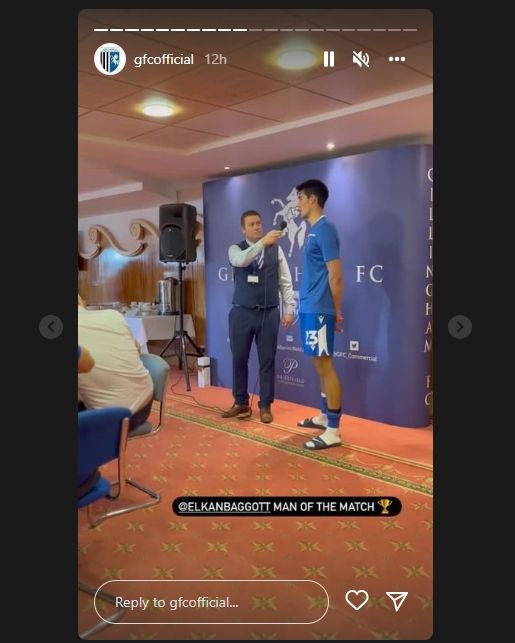 Elkan Baggott jadi pemain terbaik di laga Gillingham FC vs Walsall pada Sabtu (20/8/2022). (Instagram/gfcofficial)