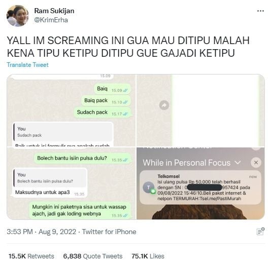 Cuitan warganet hampir menjadi korban phising. [Twitter]