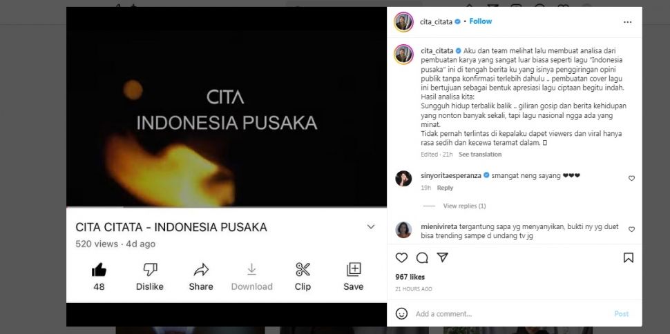 Unggahan Cita Citata [Instagram]