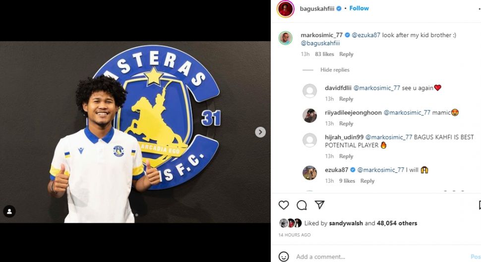 Bagus Kahfi gabung Asteras Tripolis, Marko Simic minta bantuan eks AS Roma untuk menjaganya. (Instagram/baguskahfiii)