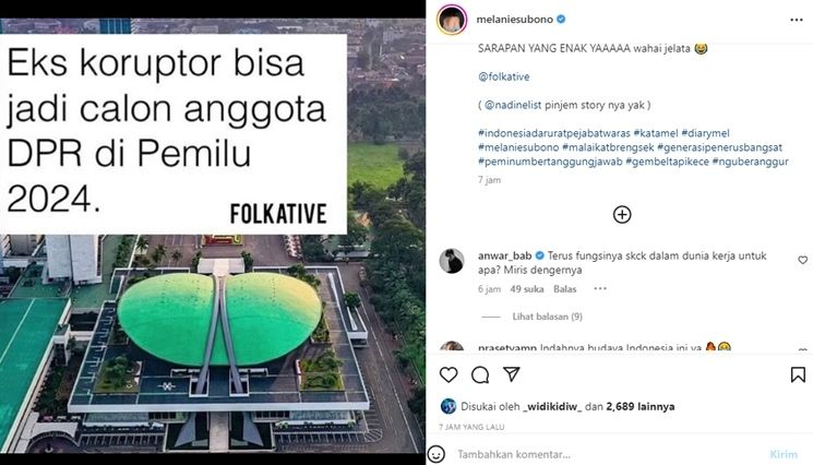 Unggahan Melanie Subono dikomentari Anwar Sanjaya [Instagram]