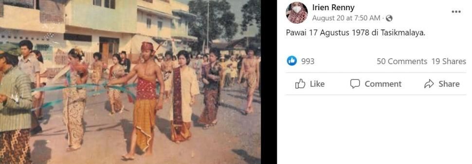 Foto jadul pawai Agustusan di tahun 1970-an. (Facebook Irien Renny via Indonesia Tempo Doeloe)