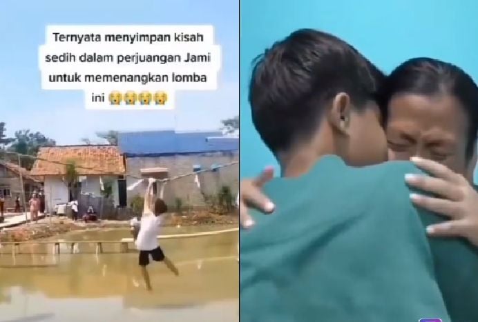 Jami saat berjuang memenangkan lomba dan berpelukan dengan sang ibu. (Instagram/berita_gosip)