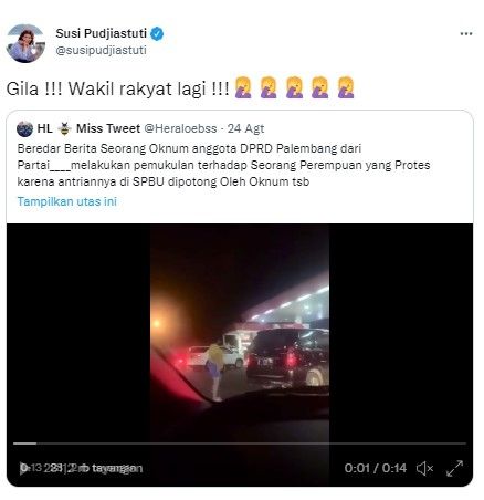 Komentar Susi Pudjiastuti soal penganiayaan DPR (twitter.com/susipudjiastuti)