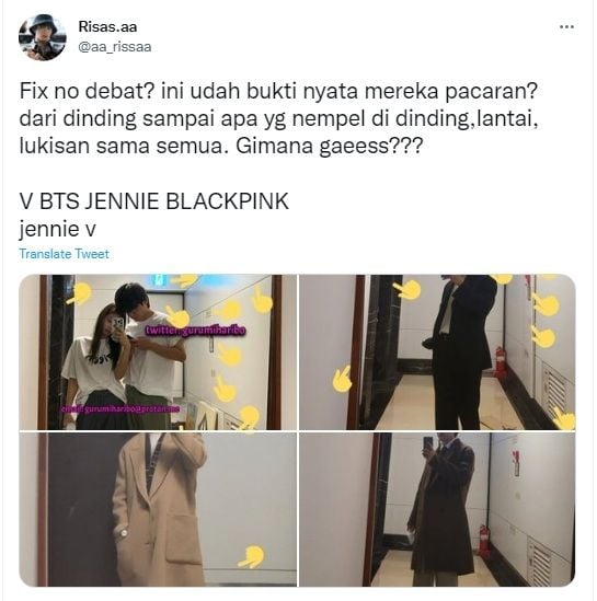 Unggahan soal V BTS dan Jennie Blackpink [Twitter/@aa_rissaa]