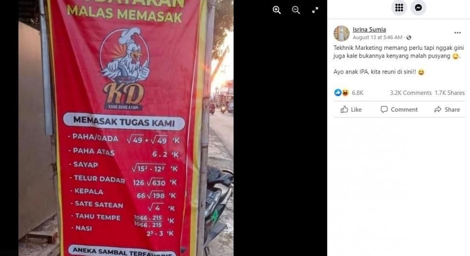 Banner di warung makan ini bikin netizen salfok. (Facebook/ Isrina Sumia)